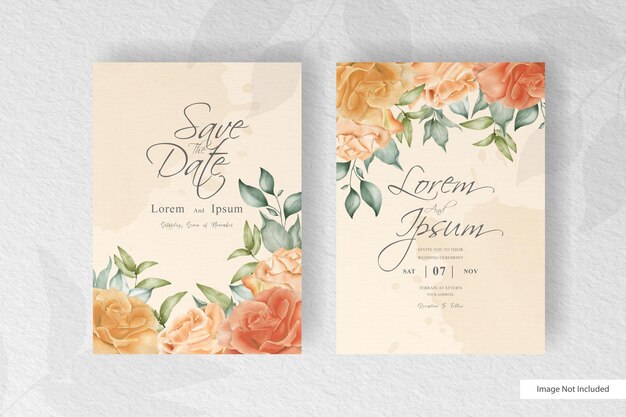 Elegant hand drawing wedding invitation template with flower and leaves design