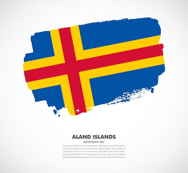 白い背景の上のオーランド諸島国のエレガントな手描きブラシ フラグ