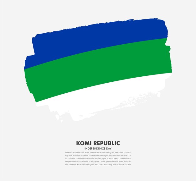 Elegant hand drawn brush flag of Komi Republic country on white background