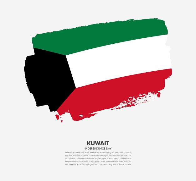 Elegante bandiera a pennello disegnata a mano del paese del kuwait su sfondo bianco