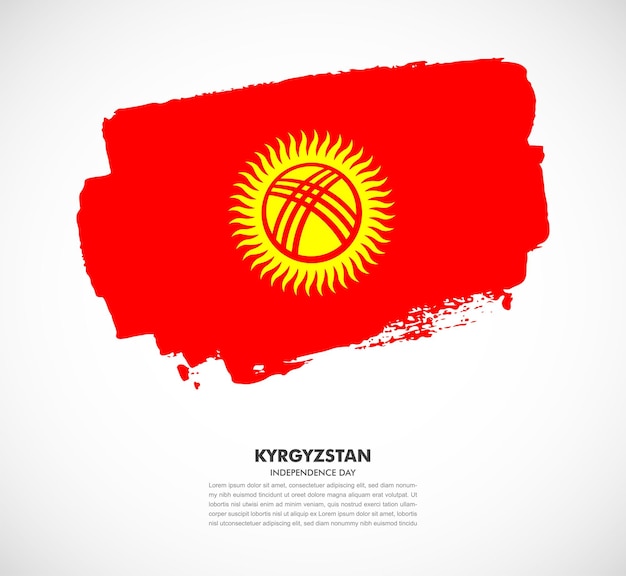 Elegant hand drawn brush flag of Kyrgyzstan country on white background