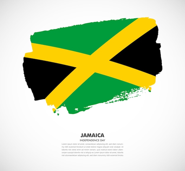 흰색 바탕에 자메이카 국가의 우아한 손으로 그린 브러시 플래그