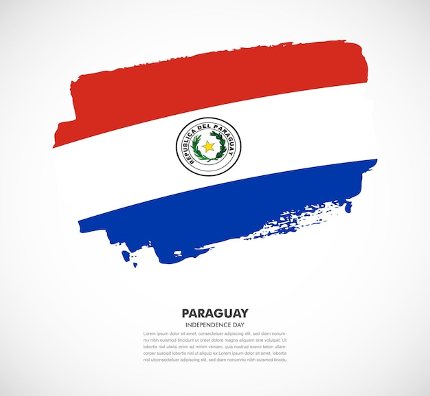 Elegant hand drawn brush flag of Paraguay country on white background