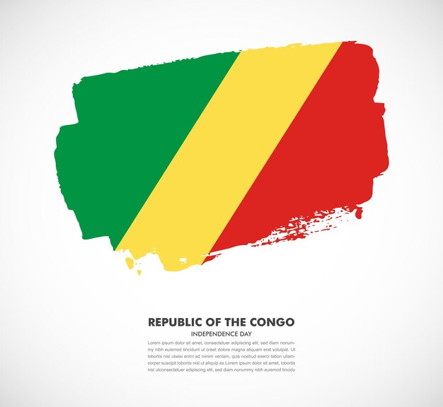 Elegant hand drawn brush flag of Republic of the Congo country on white background