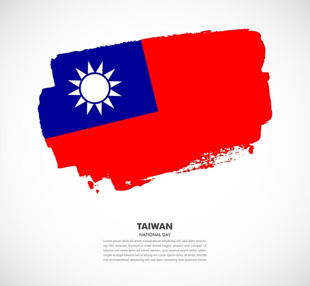 Elegant hand drawn brush flag of Taiwan country on white background