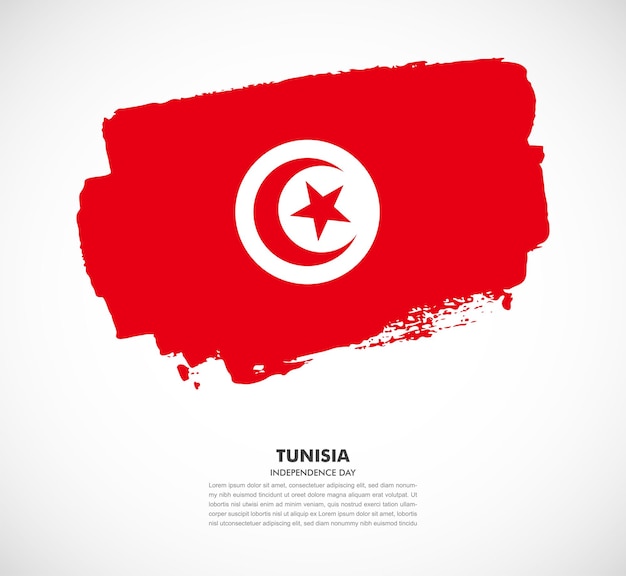 Elegant hand drawn brush flag of Tunisia country on white background
