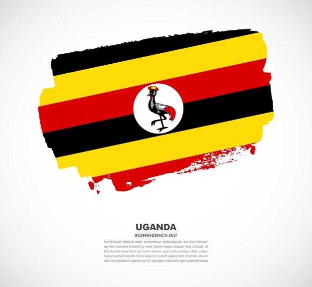 Elegant hand drawn brush flag of uganda country on white background