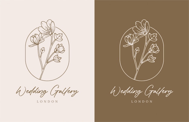 Elegant hand drawn floral logo premium design template