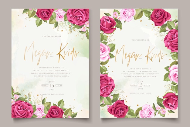 Elegante set di biglietti d'invito con rose floreali disegnate a mano