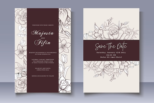 Elegant hand drawn floral wedding card set