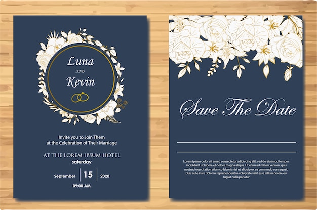 Elegant hand drawn floral wedding invitation card template