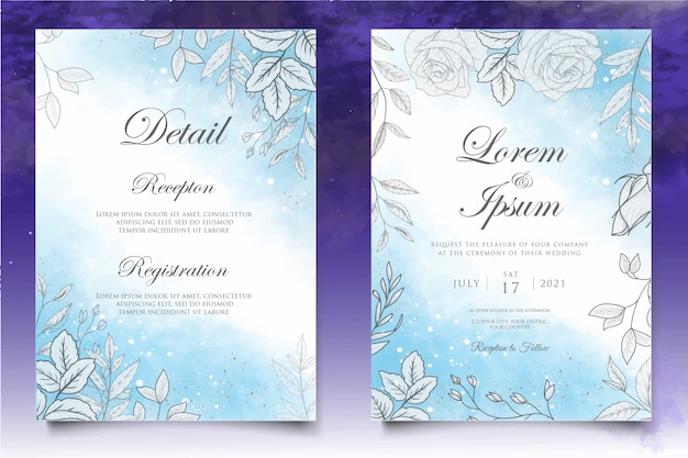 Elegant hand drawn floral wedding invitation card template