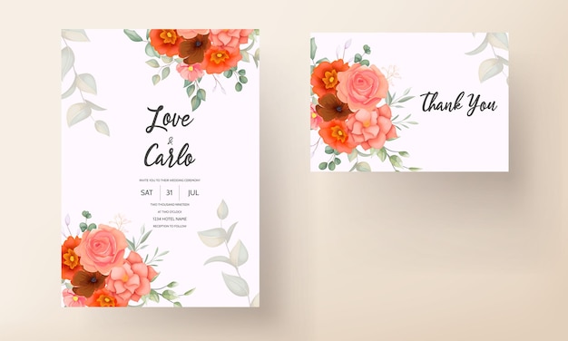 Elegant hand drawn floral wedding invitation card