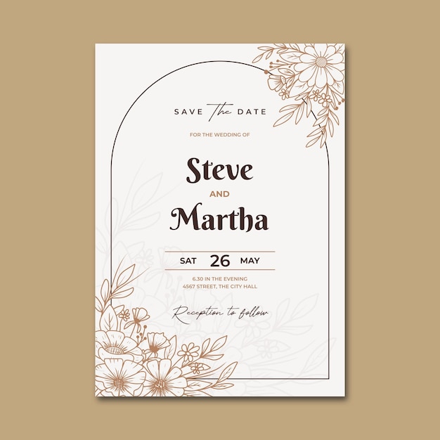 elegant hand drawn floral wedding invitation card