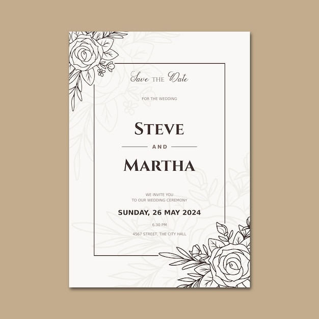 Vector elegant hand drawn floral wedding invitation card