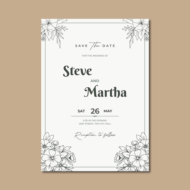 Elegant hand drawn floral wedding invitation card