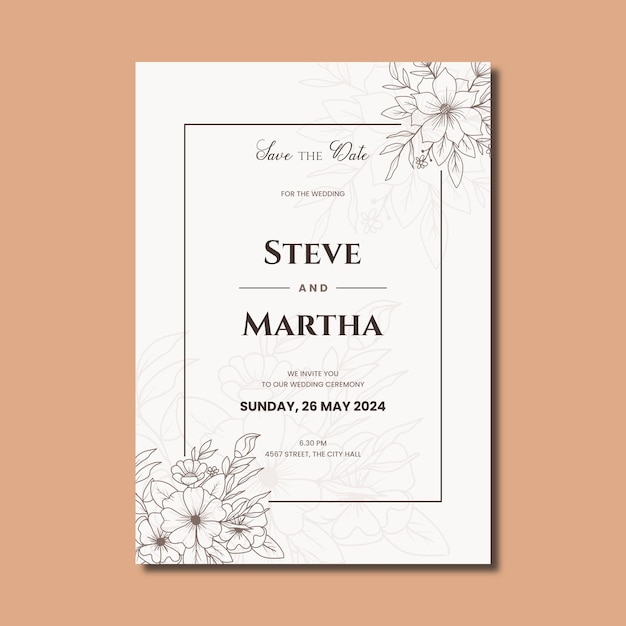 Elegant hand drawn floral wedding invitation card