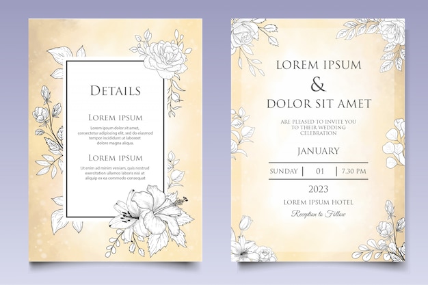 Vector elegant hand drawn floral wedding invitation template