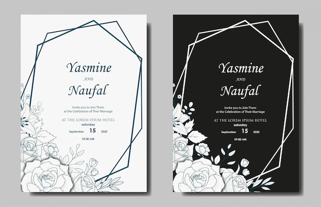 Elegant hand drawn floral wedding invitation