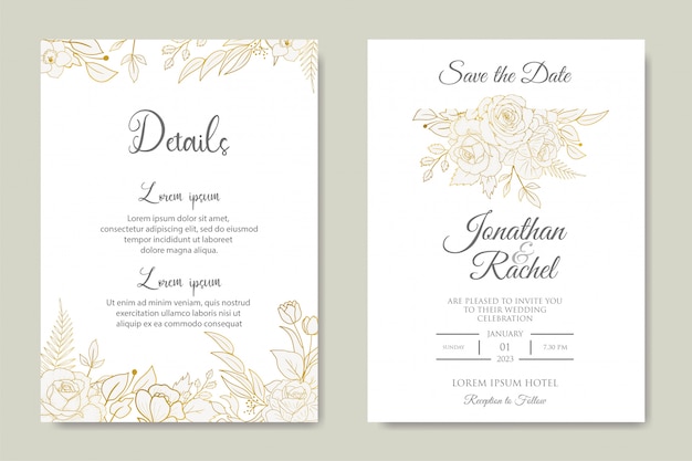 Vector elegant hand drawn floral wedding invitation