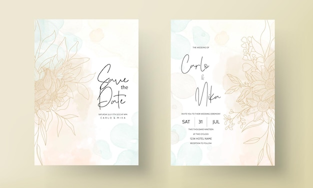 Elegant hand drawn golden wedding invitation template