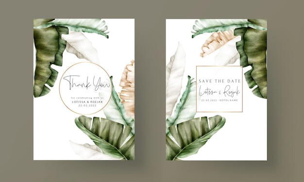 Elegant hand drawn luxury banana leaf wedding invitation