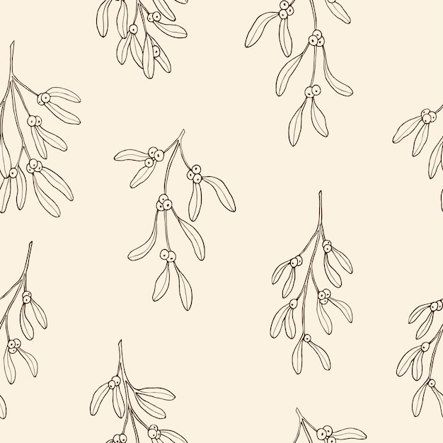 Elegant hand drawn mistletoe seamless pattern