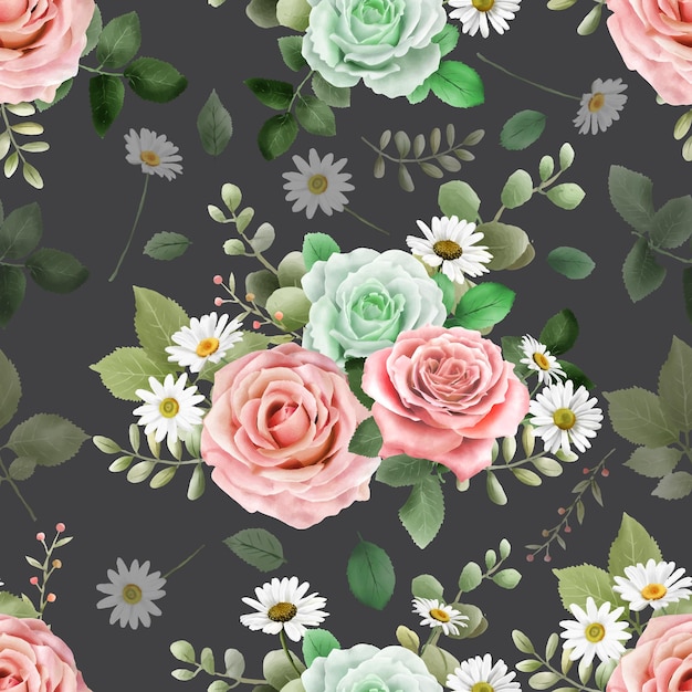 Elegant hand drawn roses seamless pattern