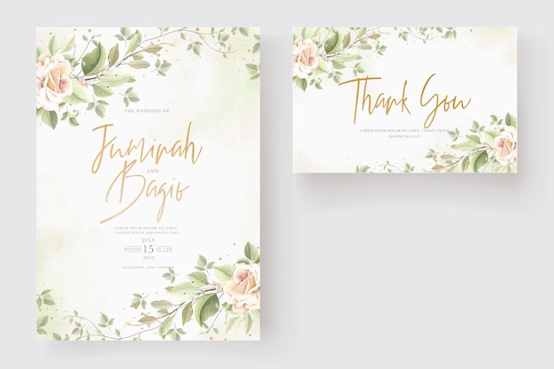 Elegant hand drawn roses wedding invitation card set