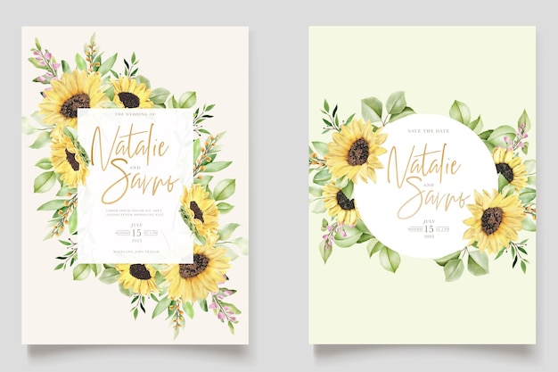 Elegant hand drawn sun flower invitation card