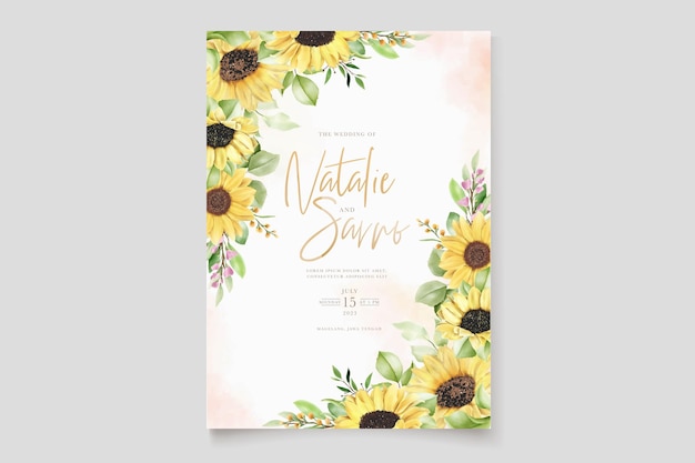 Elegant hand drawn sun flower invitation card