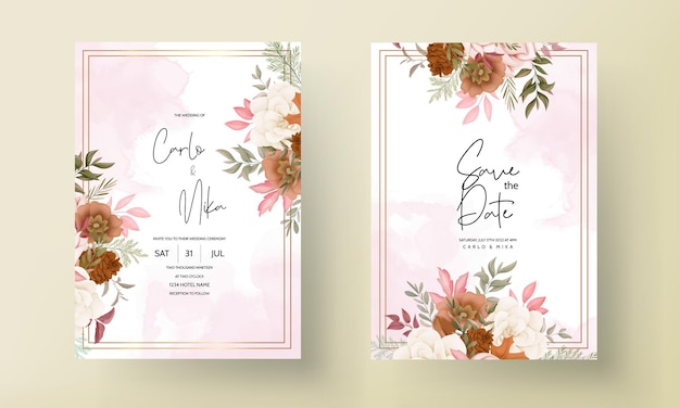 elegant hand drawn sweet floral wedding invitation card