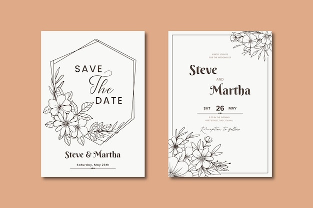 Vector elegant handdrawn floral wedding invitation card