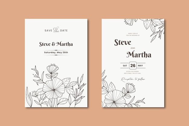 Elegant handdrawn floral wedding invitation card