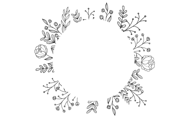 Vector elegant handgetekend bloemenframe met delicate weidebloemen, kruiden, takken, planten