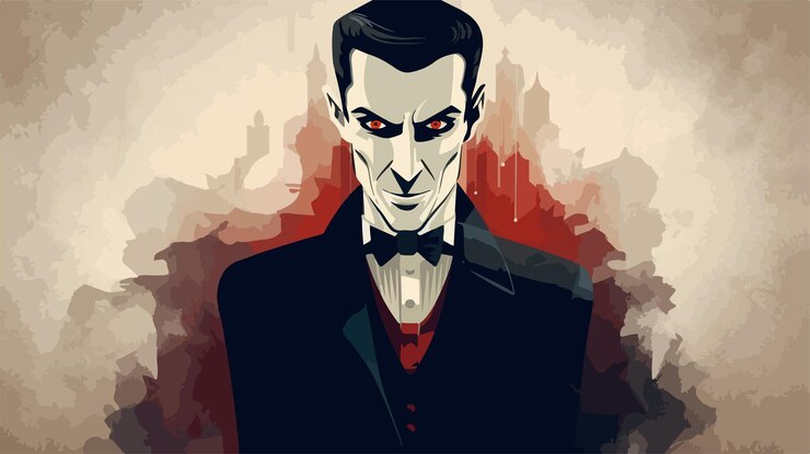 Vector elegant handsome vampire portrait on vintage paper background