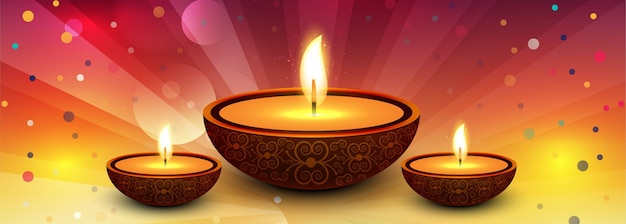 Elegant happy diwali colorful banner with rays background