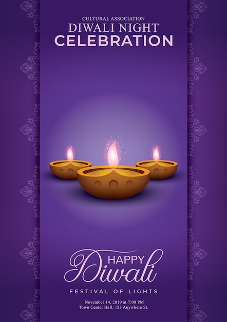 Vettore elegante felice diwali decorativo viola