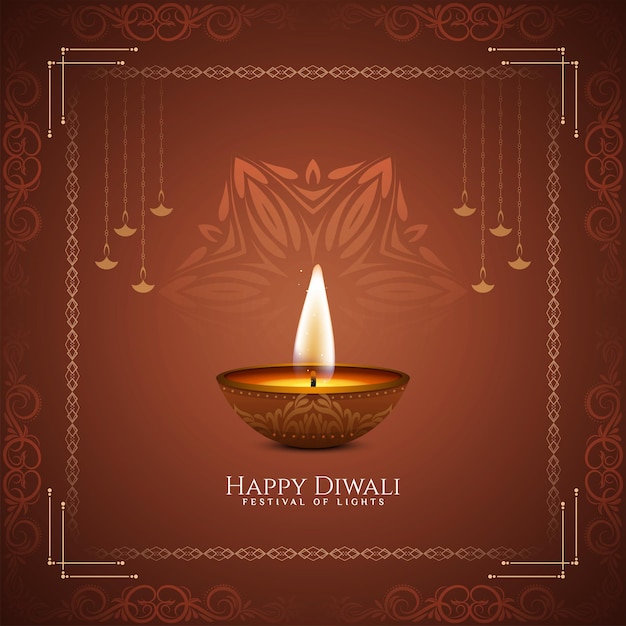 Vector elegant happy diwali festival greeting background with diya vector