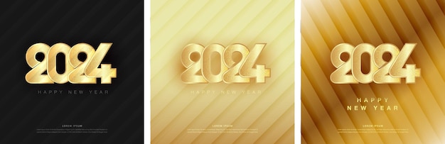 Вектор Элегантный счастливый новый год 2024 дизайн с роскошными золотыми цифрами блестящими со светом элегантный дизайн для