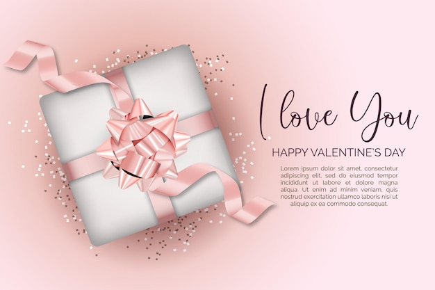 Elegant Happy Valentine's Day background with a realistic pink gift vector
