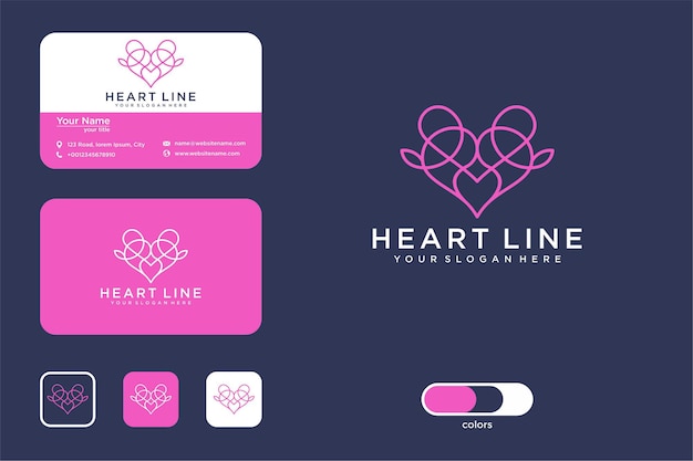 Elegante design del logo heart line art e biglietto da visita