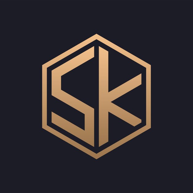 Elegante lettera esagonale sk logo design iniziale lussuoso modello di logo sk