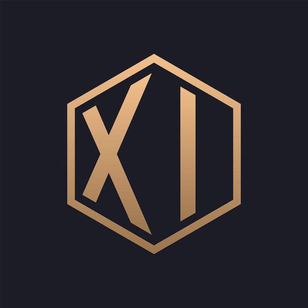 エレガントな六角形の文字 XI ロゴデザイン 初期の豪華な XI ロゴテンプレート
