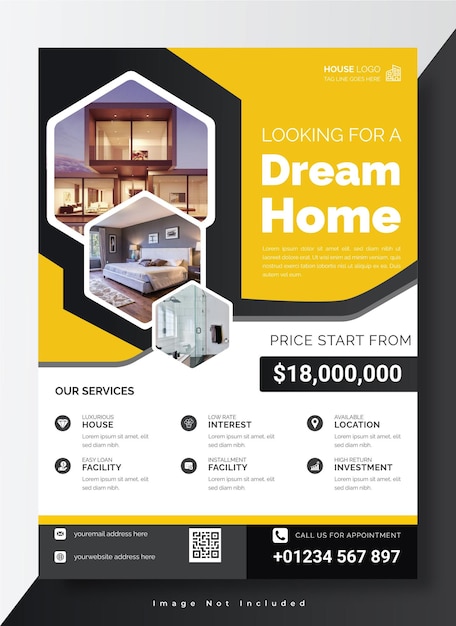 Vector elegant home for sale real estate flyer template