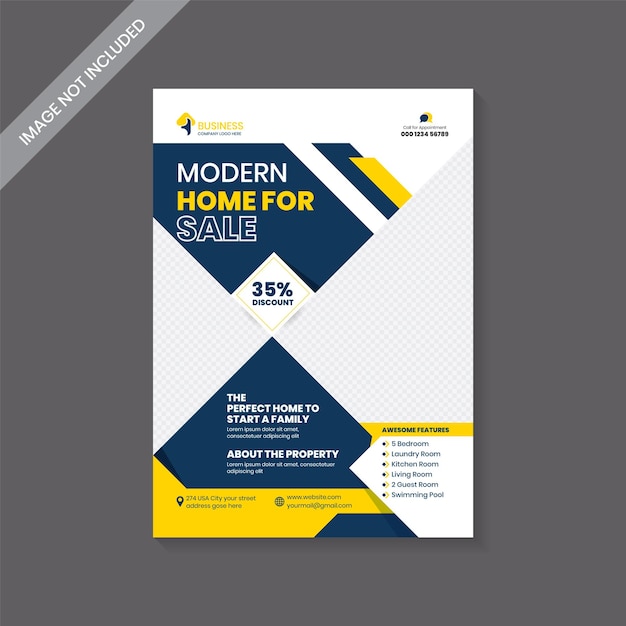 Vector elegant home for sale real estate flyer template.