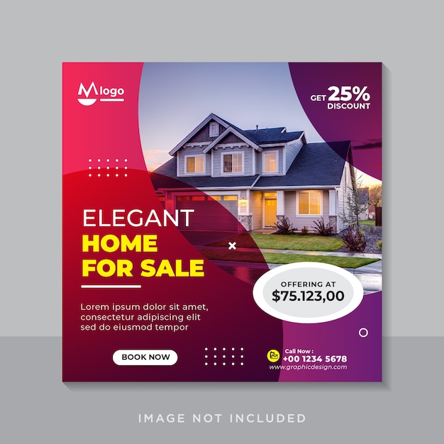 Elegant home for sale social media banner or square flyer template