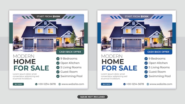 Elegant home for sale social media facebook post banner or square flyer template design