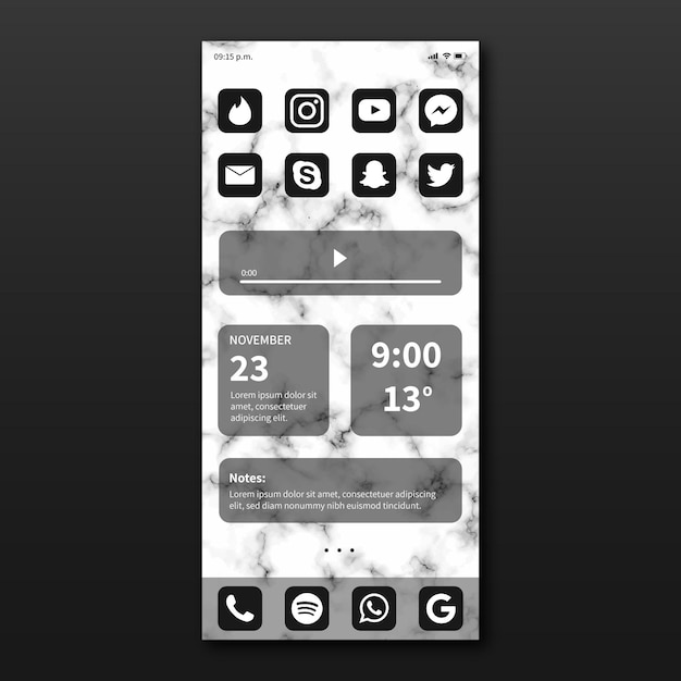 Vector elegant home screen template for smartphone