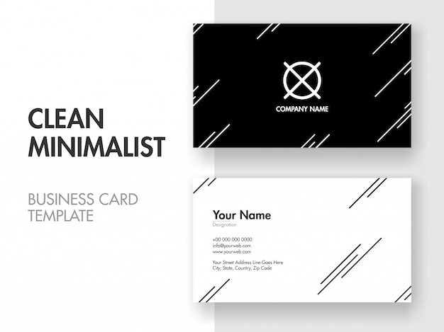 Vector elegant horizontal business card in black and white color with front and back presentation.